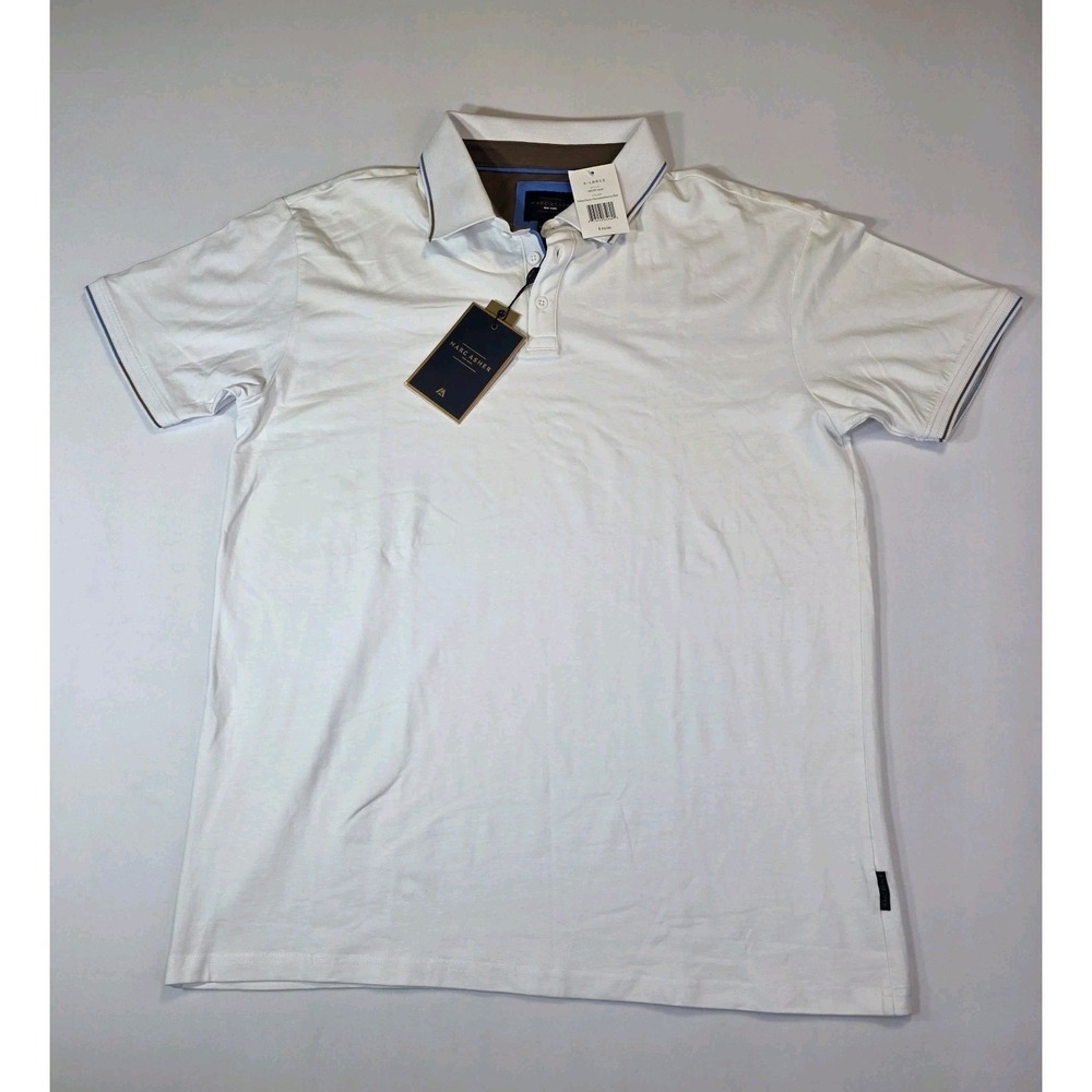 Marc Asher New York Polo Shirt Mens XL White Short Sleeve Stretch Casual - STAIN
